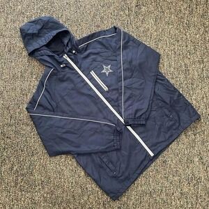 NFL Dallas‎ Cowboys Mens Navy Blue Ripstop Full Zip Hooded Windbreaker Jacket L